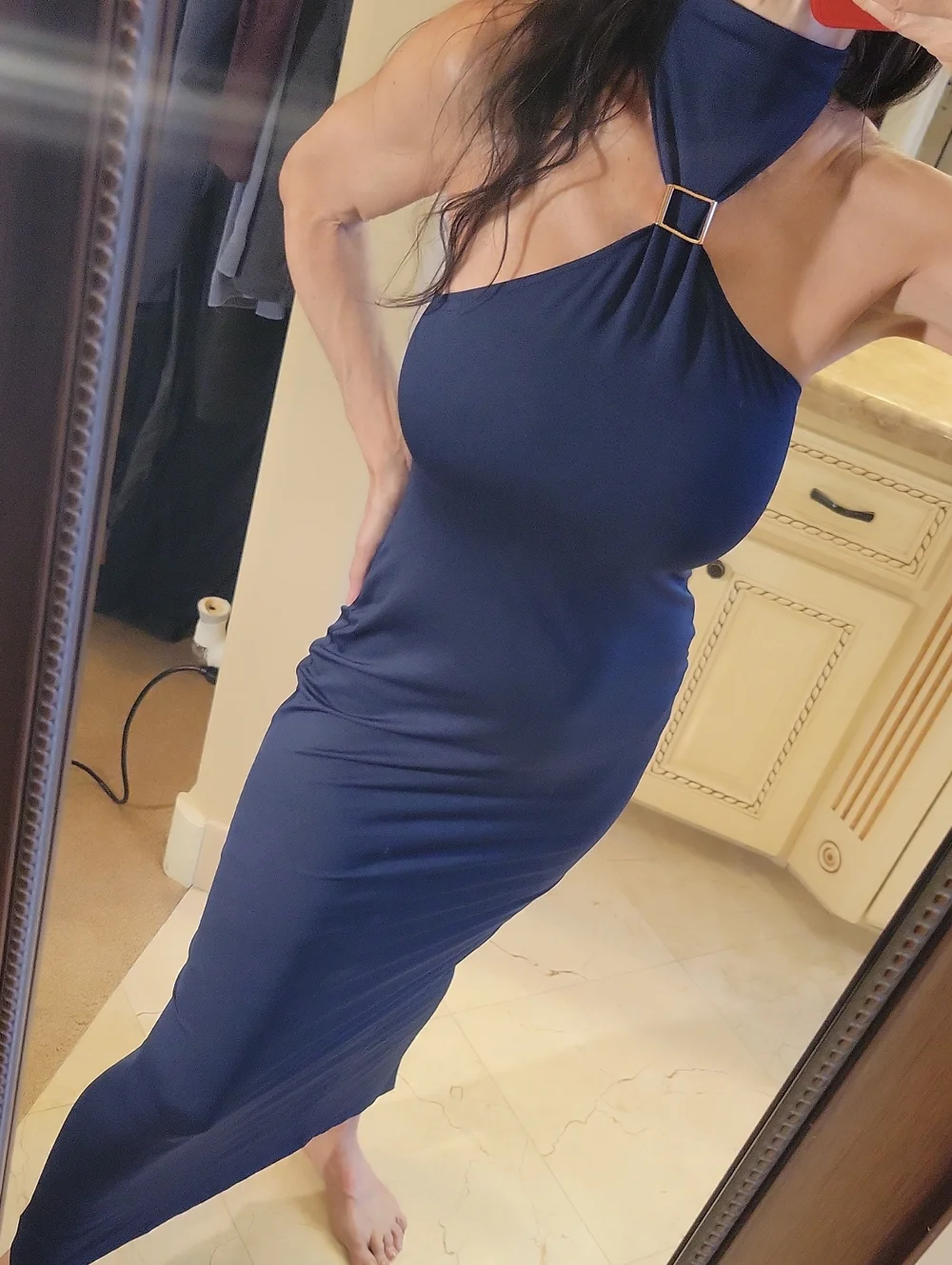 Shein Sleeveless Navy Halter Maxi Dress with Buckle Detail, XS - Picture 8 of 16